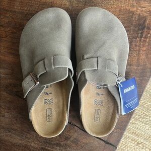Birkenstock Taupe Suede Slip-Ons